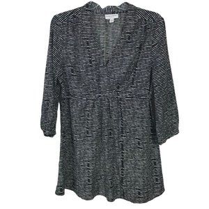 Liz Lange Maternity Size M Top Blouse Black White Stripe V Neck Tie Waist Tunic